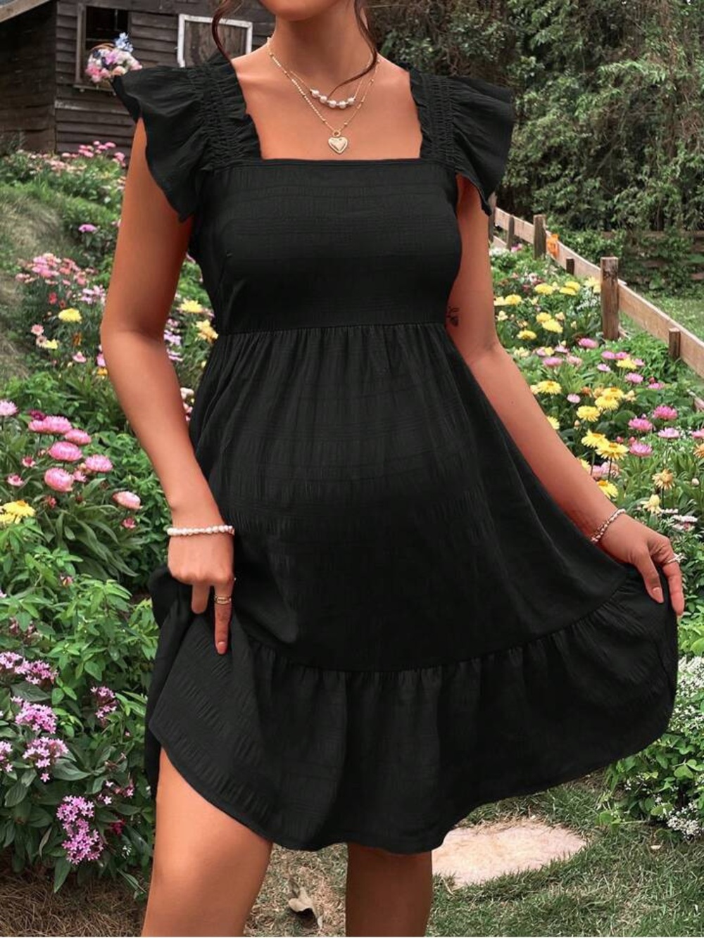 Ruffle Sleeve Maternity Dress